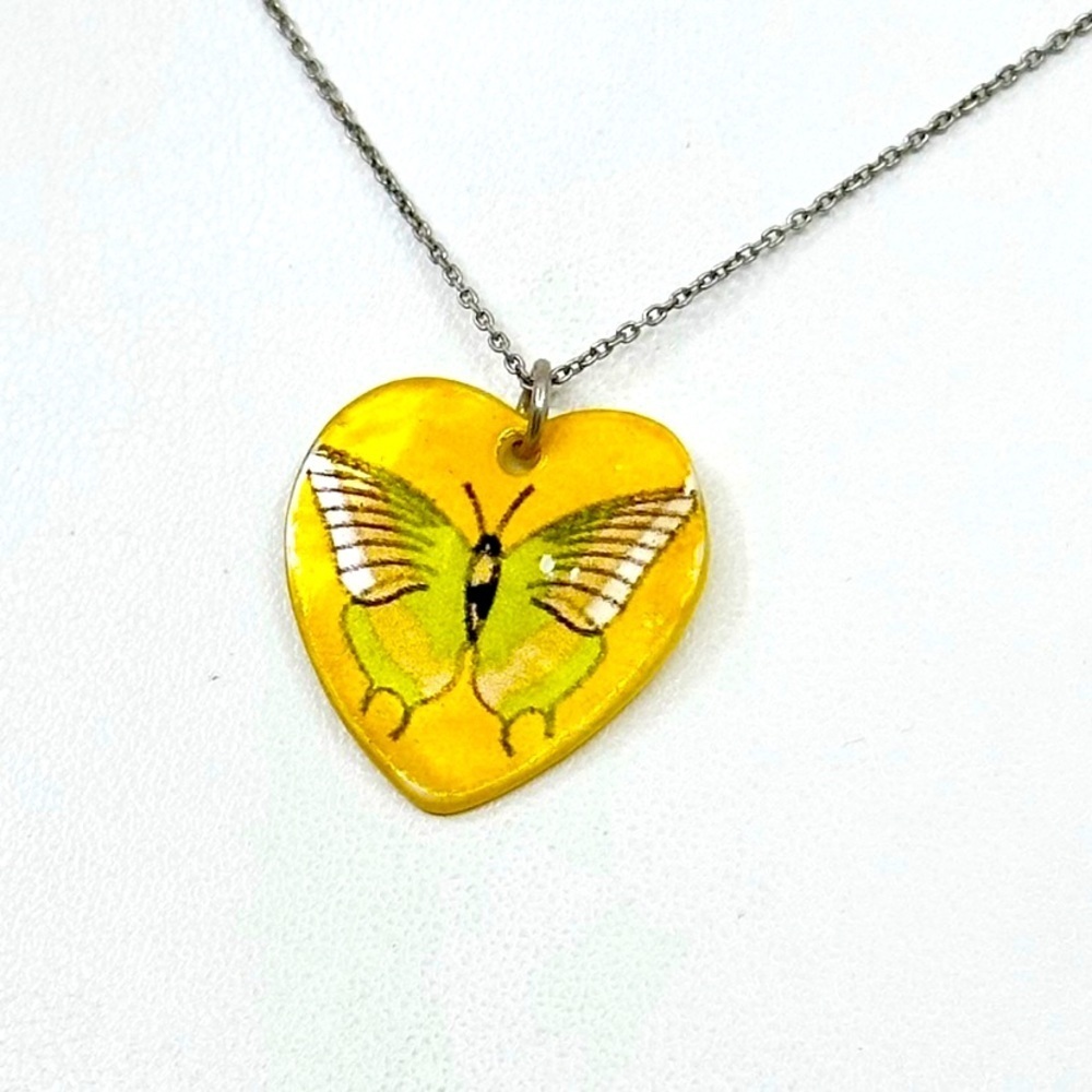 Sterling silver hand painted butterfly MOP pendant